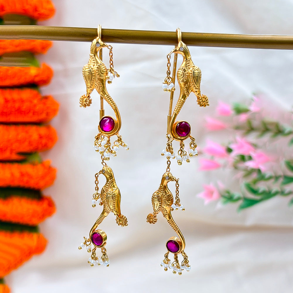 Silver Parrot Design Sui Dhaga Earrings