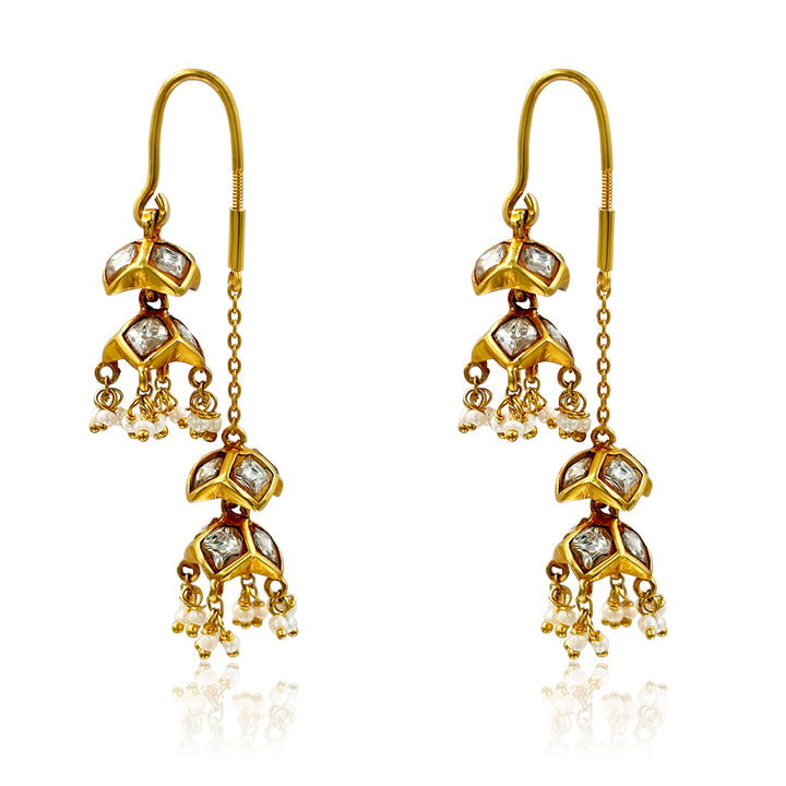 Silver Double Jhumka Sui Dhaga Earrings