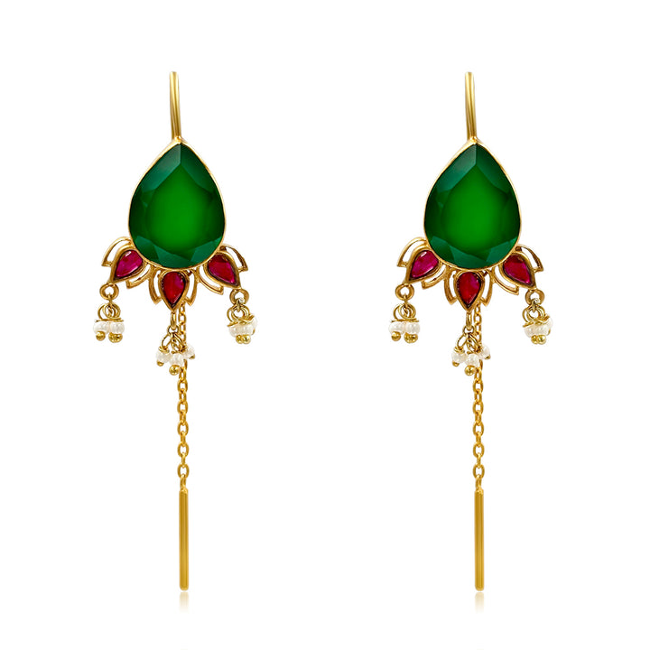 Silver Green Majestice Sui Dhaga Earrings