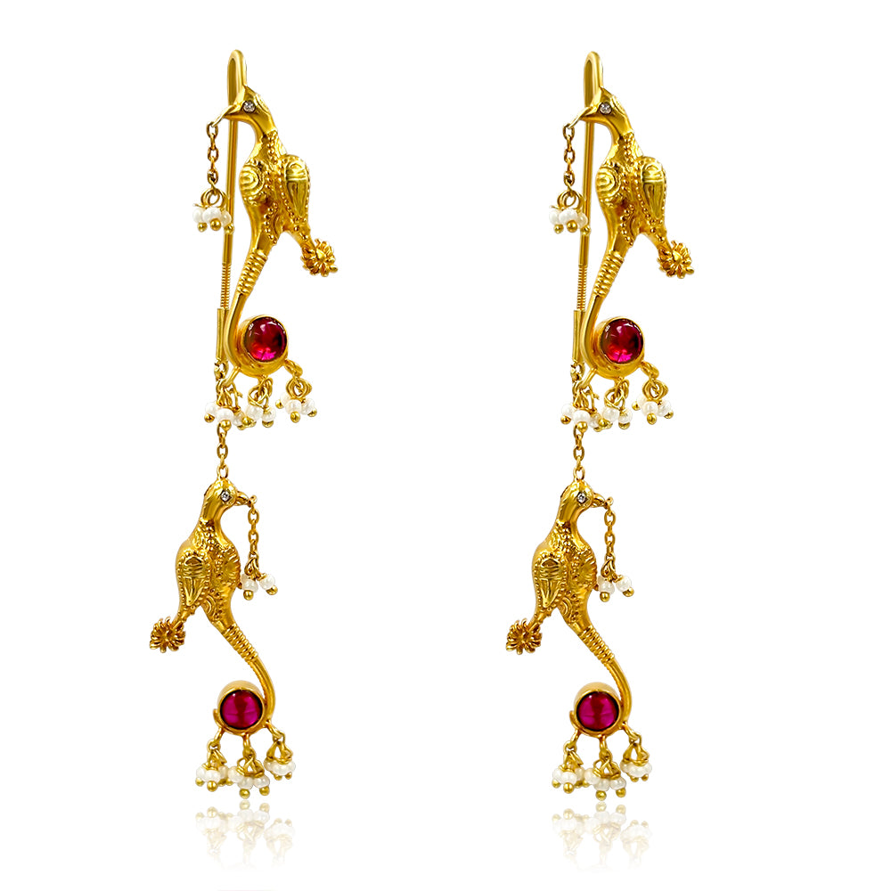 Silver Parrot Design Sui Dhaga Earrings