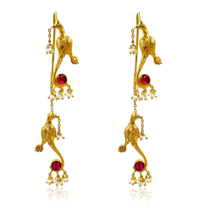 Silver Parrot Design Sui Dhaga Earrings