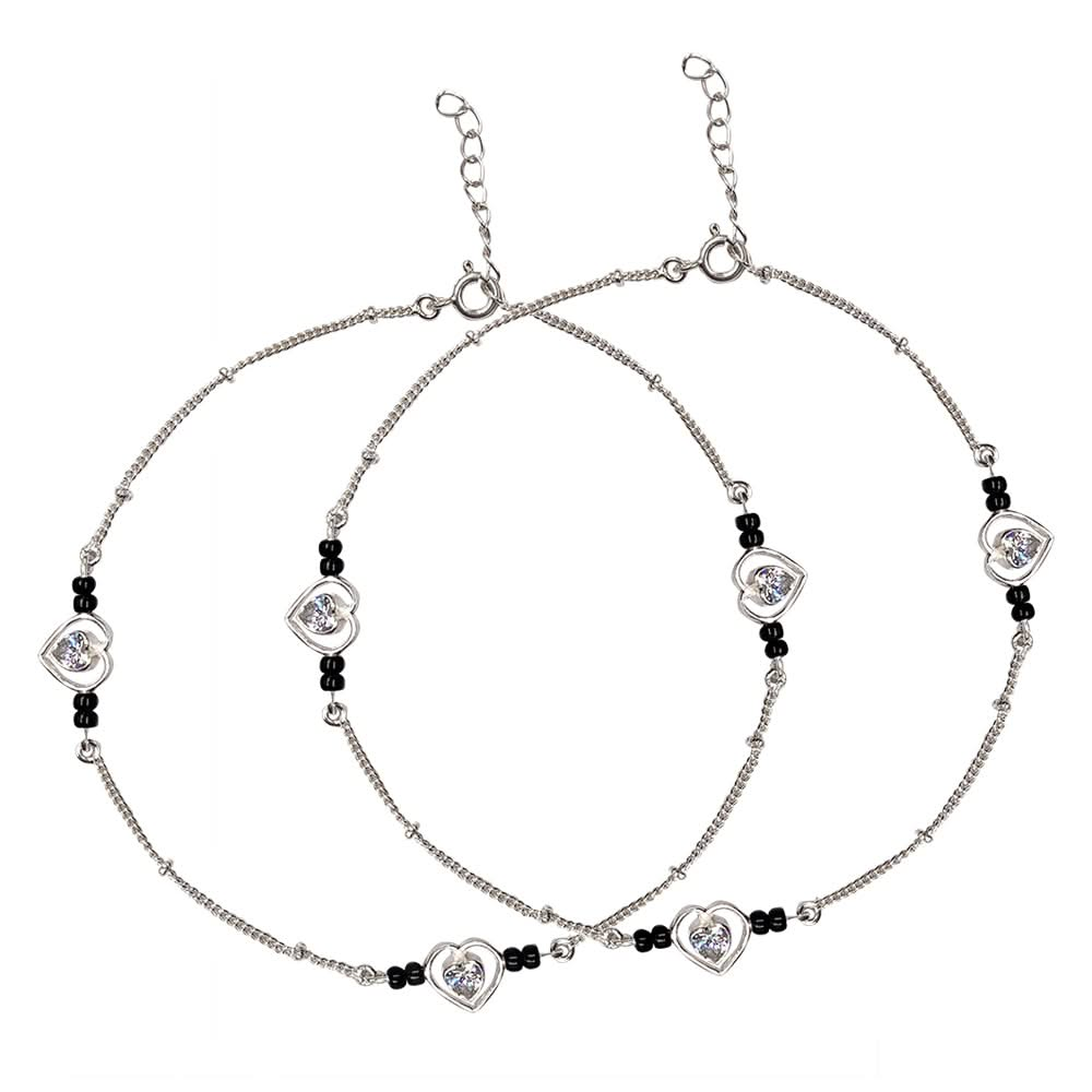 92. 5 Silver Mangalsutra Heart-shaped anklet