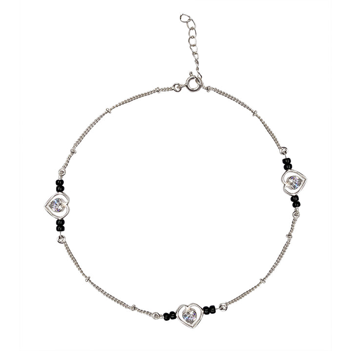 Single 92.5 Sterling Silver Heart-Shaped Anklet