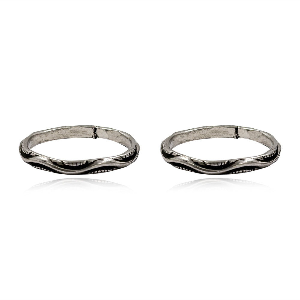 Silver Wave Pattern Toe Rings