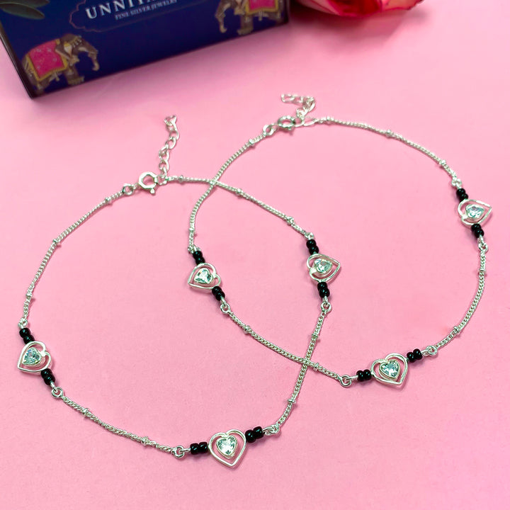 92. 5 Silver Mangalsutra Heart-shaped anklet