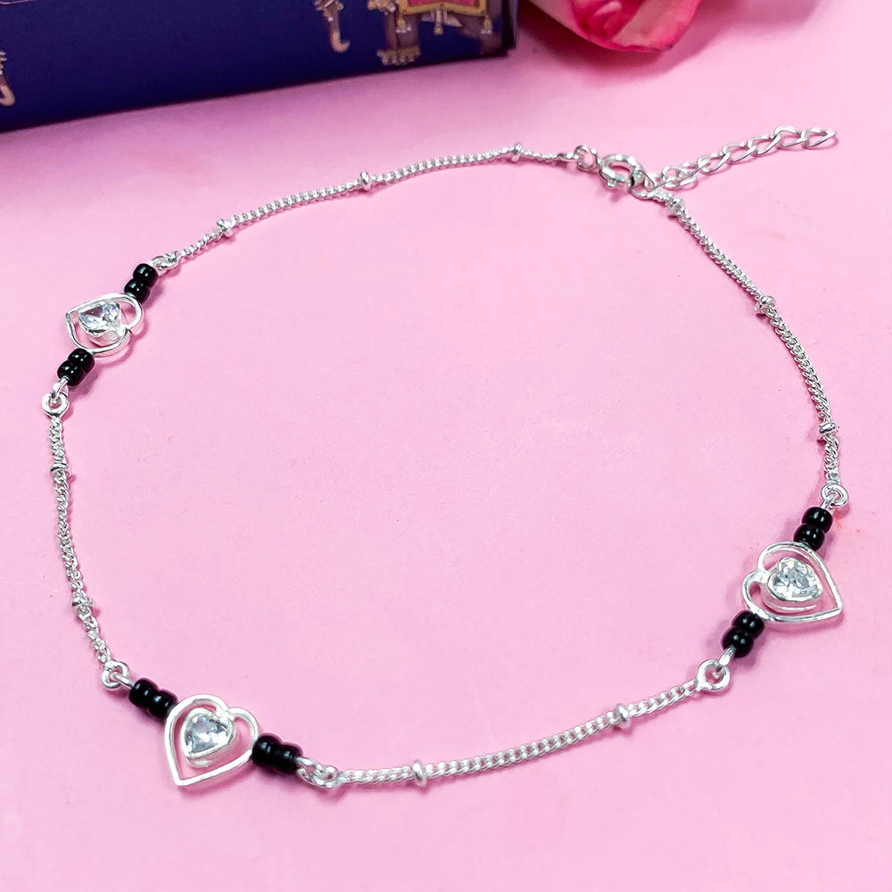 Single 92.5 Sterling Silver Heart-Shaped Anklet