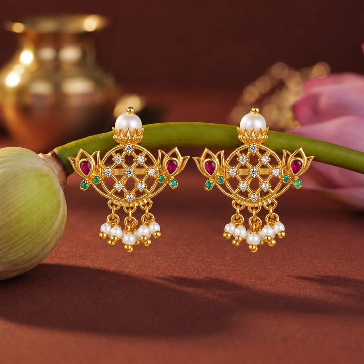 Silver 925 Kamal Kalasham Pearl Drop Earrings