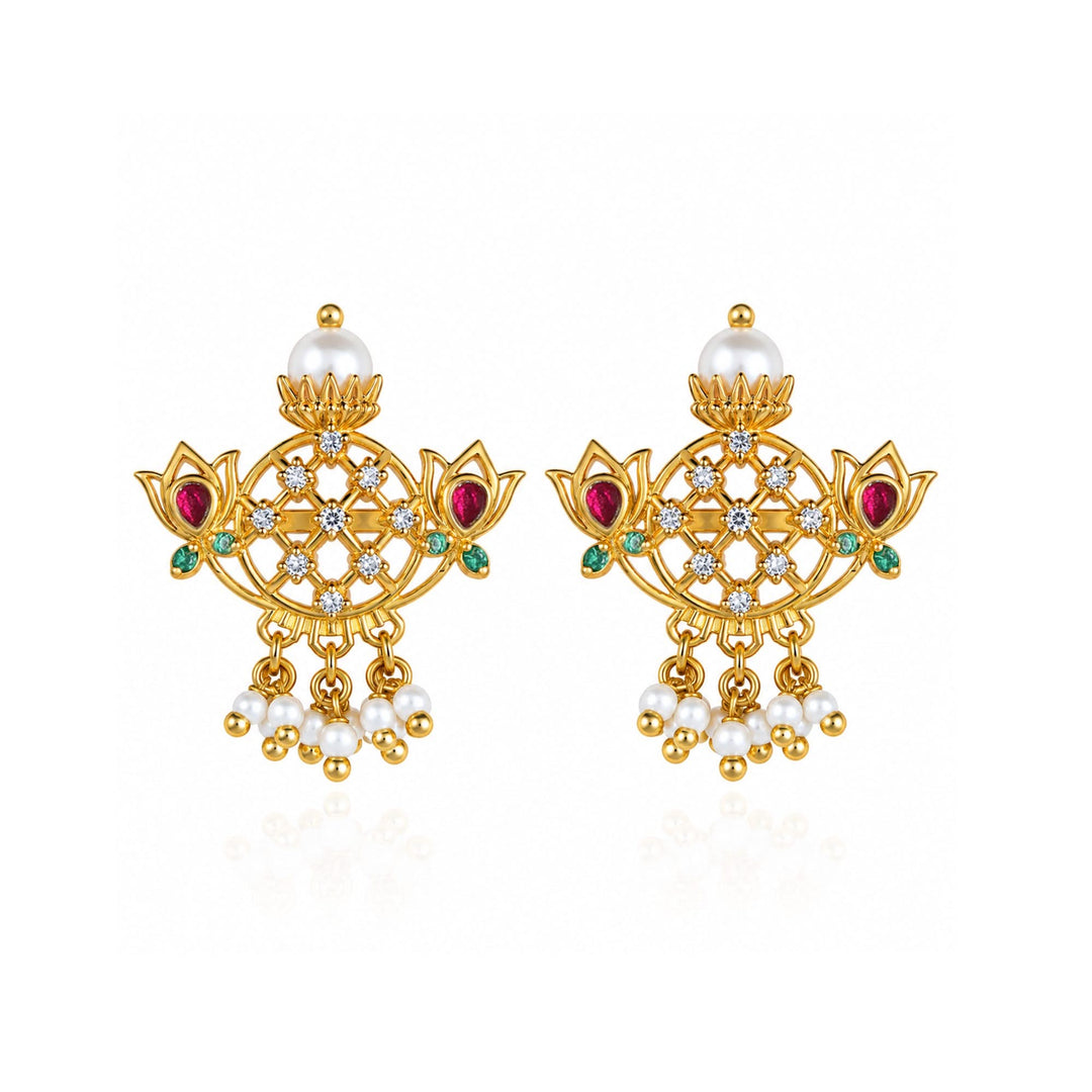 Silver 925 Kamal Kalasham Pearl Drop Earrings