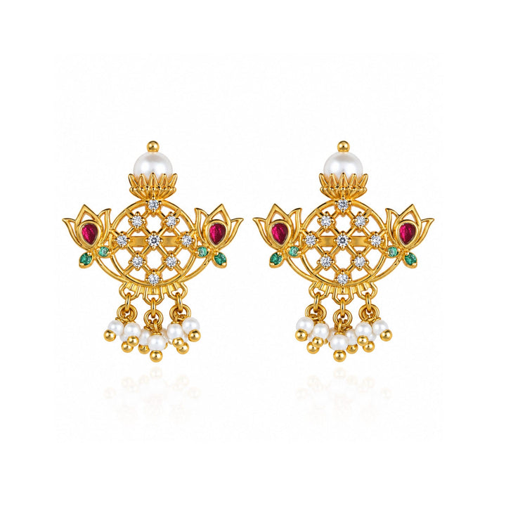 Silver 925 Kamal Kalasham Pearl Drop Earrings