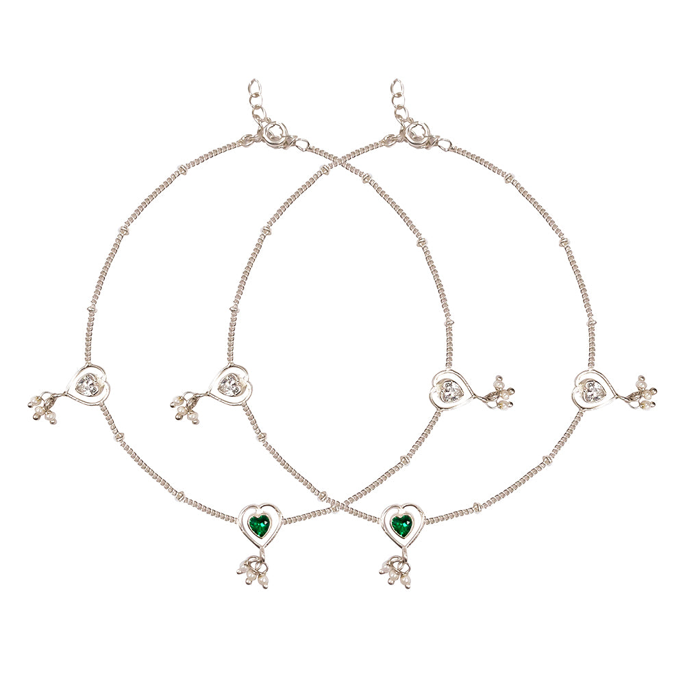 92.5 Sterling Silver Green Heart anklet