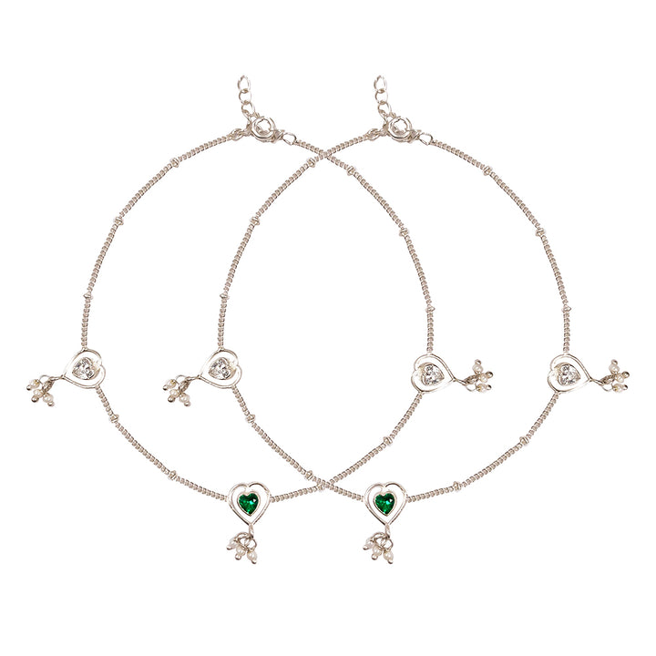 92.5 Sterling Silver Green Heart anklet