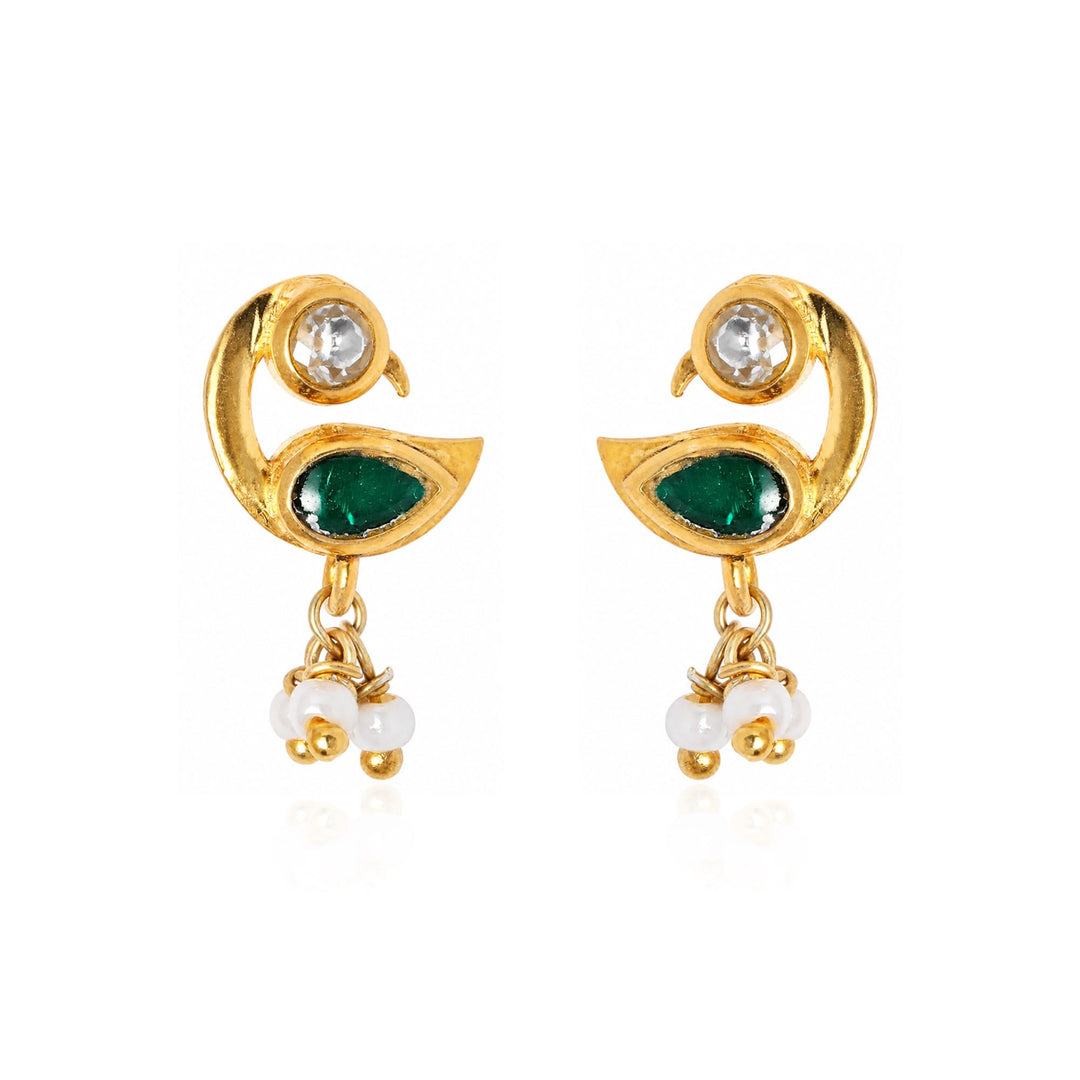 Silver 925 Mayura Emerald Pearl Earrings