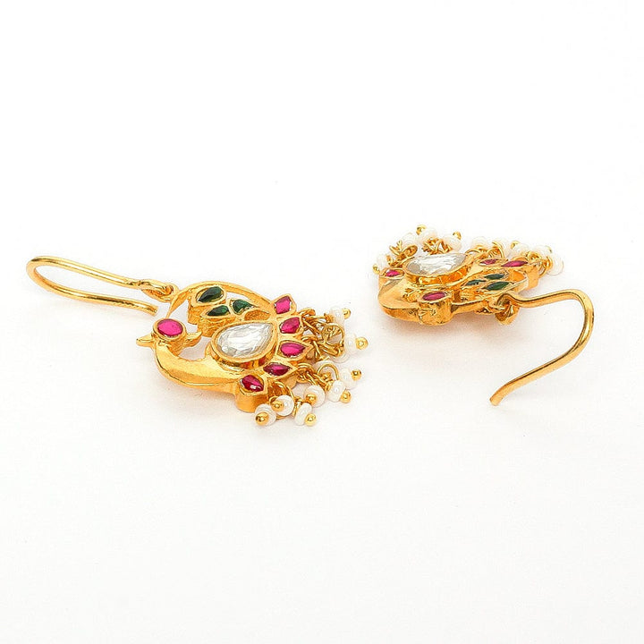 Swan Motif Kundan Dangling Earrings In 92.5 Silver