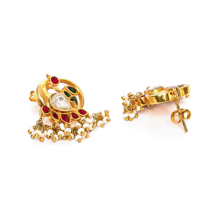 92.5 Silver Swan Motif Kundan Stud Earrings