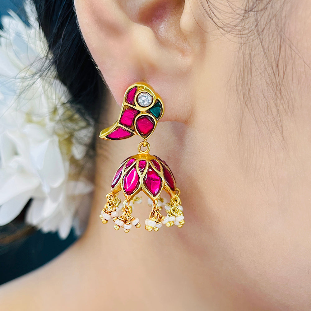 Mithu Silver 24k Gold Plated Jhumki Earrings