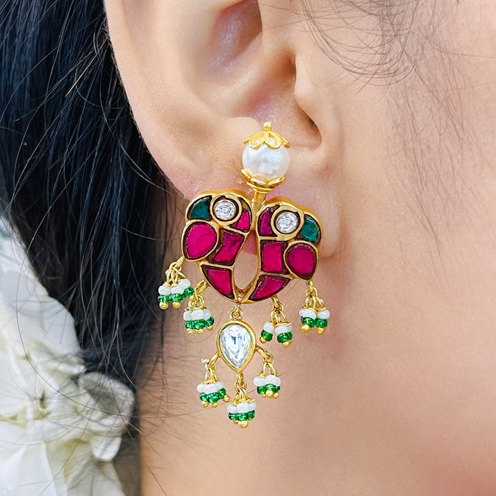 Mithu Love Bird Silver 24k Gold Plated Earrings