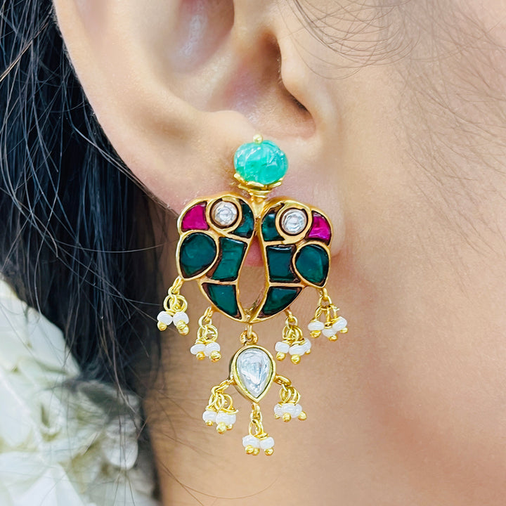 Mithu Love Bird Silver 24k Gold Plated Earrings