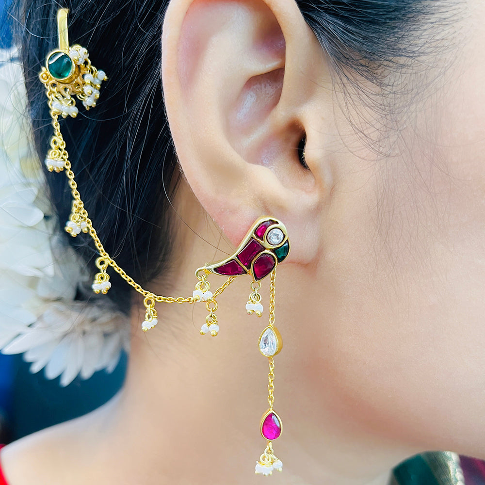 Mithu Dual Charm Silver 24k Gold Plated Earrings