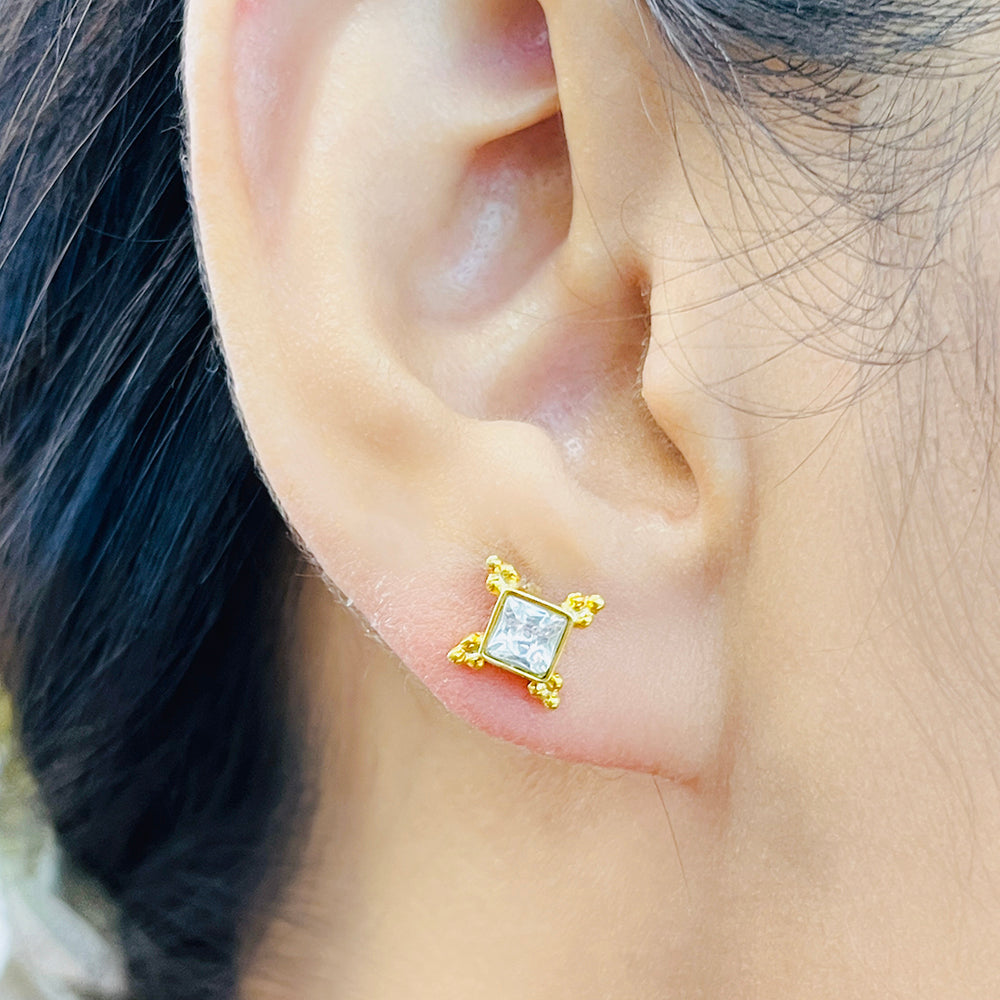Mithu Silver 24k Gold Plated Stud Earrings