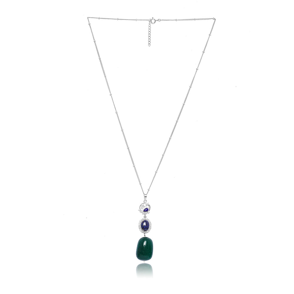 Silver Oxidised Lapis And Green Onyx Necklace