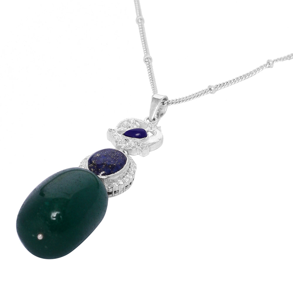 Silver Oxidised Lapis And Green Onyx Necklace