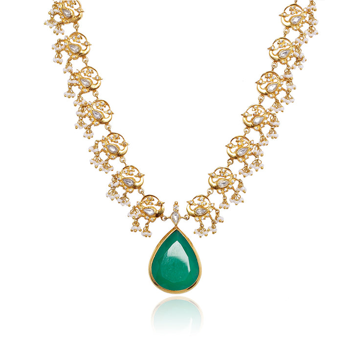 Silver Swan Green Statement Neckalce