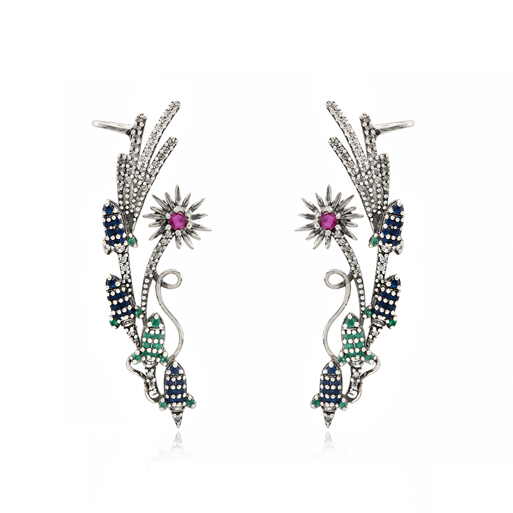 925 Silver Patakha Firecracker Rocket Earcuff