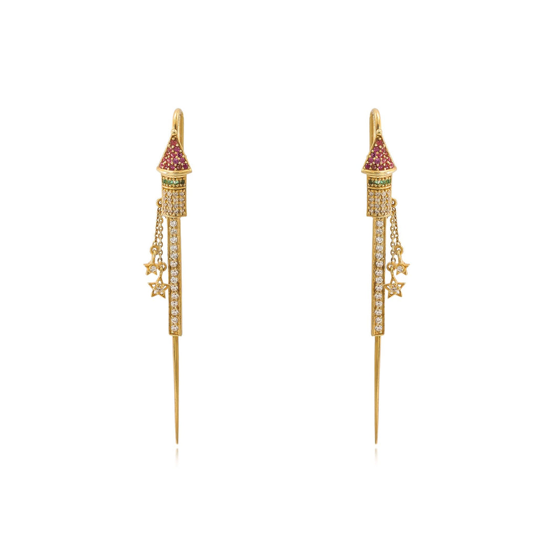 925 Silver Patakha Rocket Needle Ear Cuff Earrings