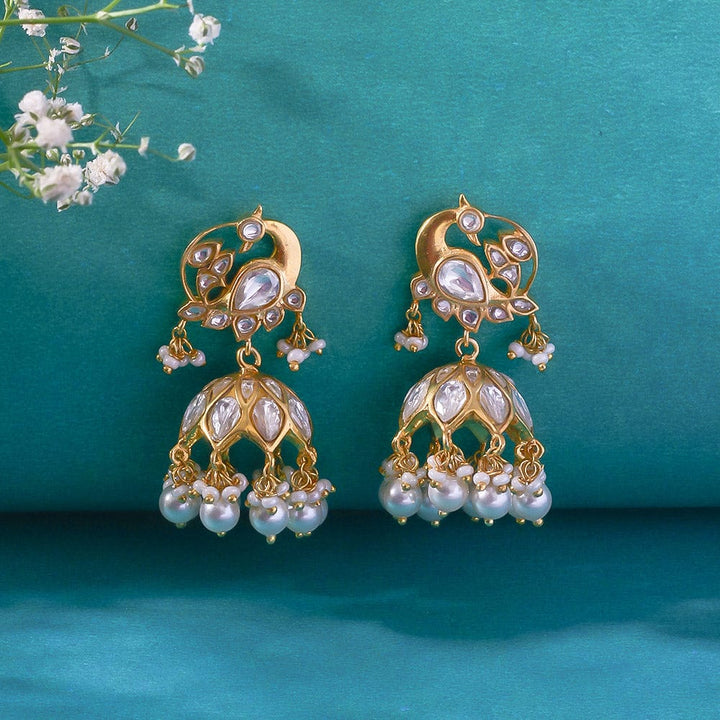 Silver Swan Jhumka With Polki's