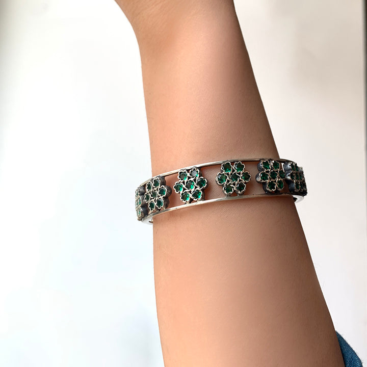 Silver Green Stone Bangle
