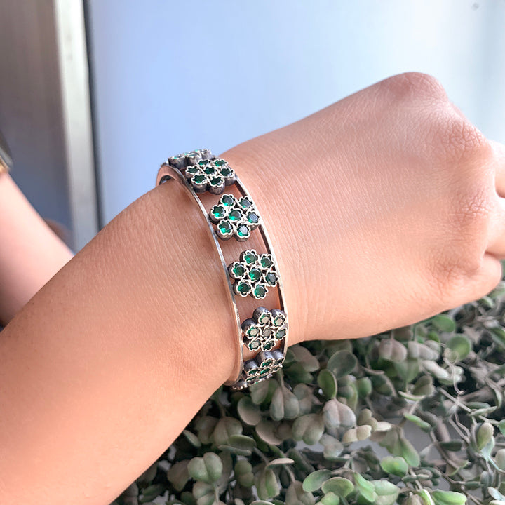 Silver Green Stone Bangle