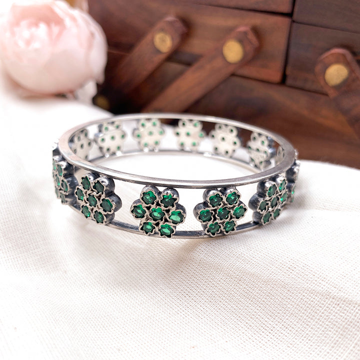 Silver Green Stone Bangle