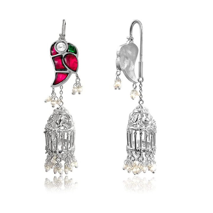 Mithu Gulmohar Cage Silver Sui Dhaga Earrings