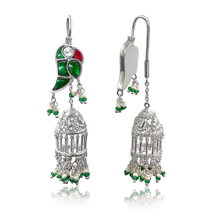 Mithu Gulmohar Cage Silver Sui Dhaga Earrings