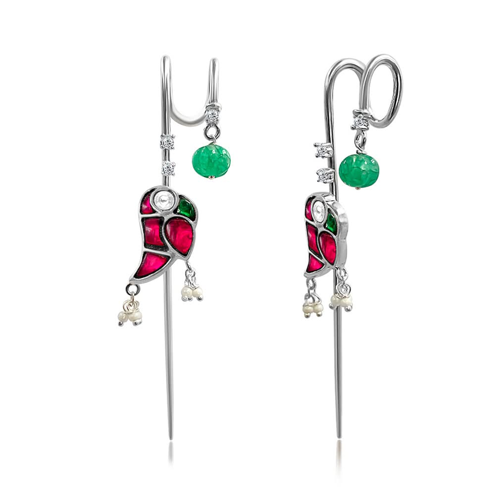 Mithu Emerald Drop Needle Earcuff Earrings