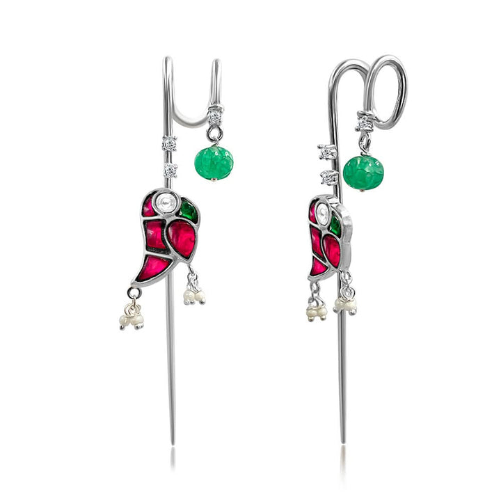 Mithu Emerald Drop Needle Earcuff Earrings