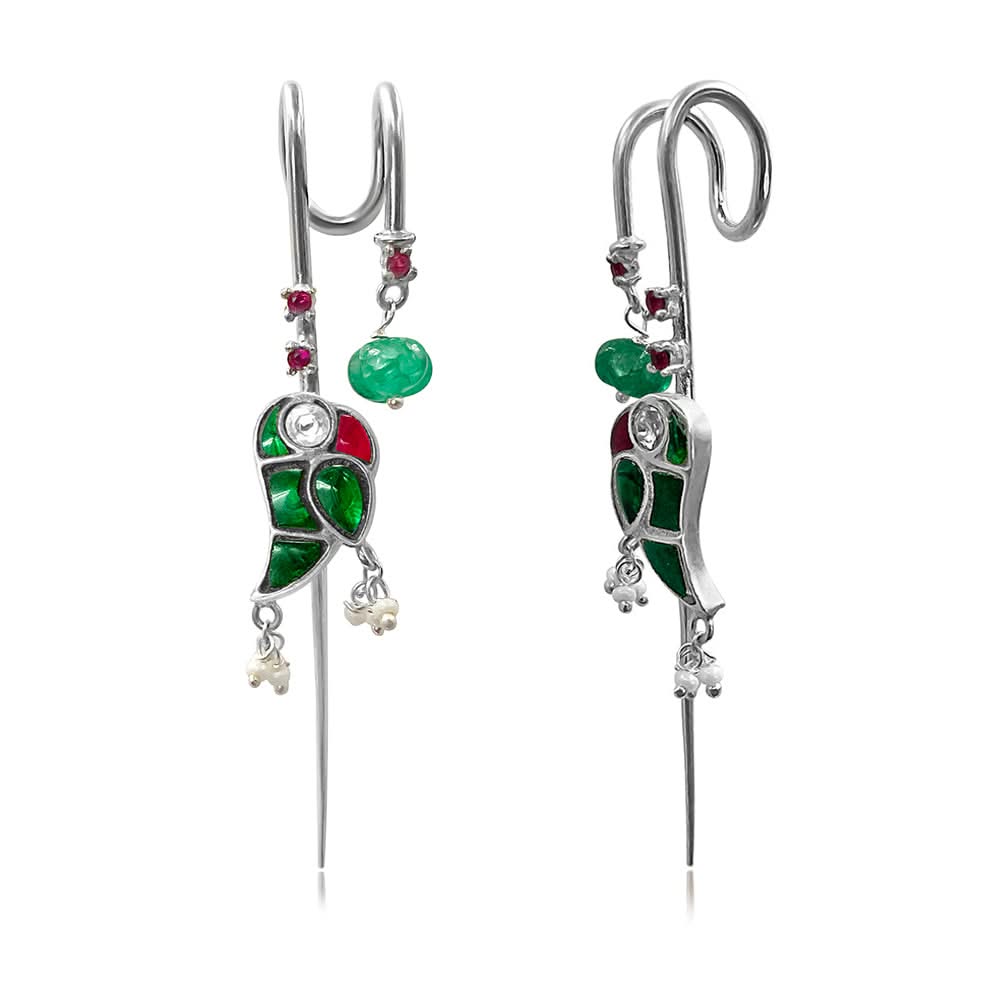 Mithu Emerald Drop Needle Earcuff Earrings