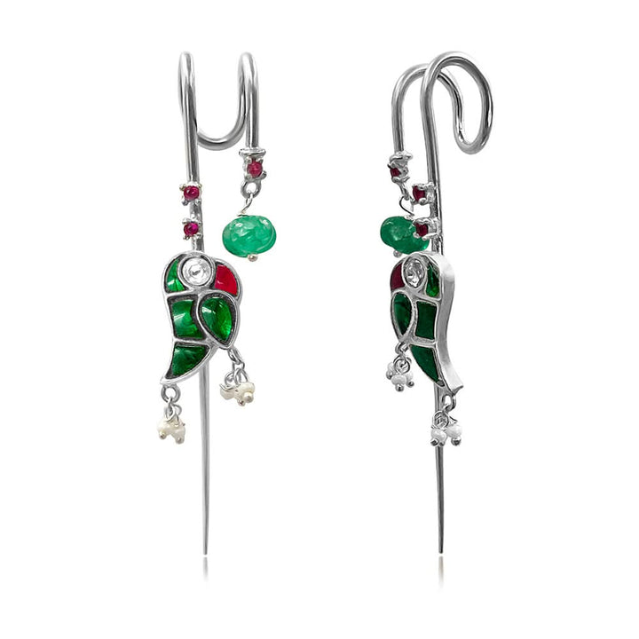 Mithu Emerald Drop Needle Earcuff Earrings
