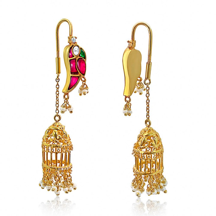 Mithu Gulmohar Cage Pure 925 Silver Sui Dhaga Earrings