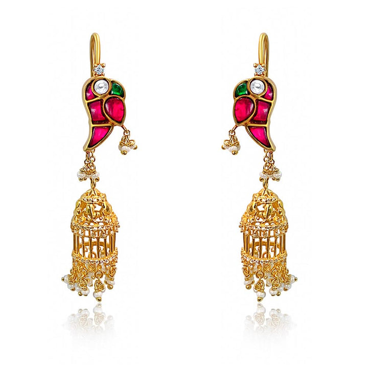 Mithu Gulmohar Cage Pure 925 Silver Sui Dhaga Earrings