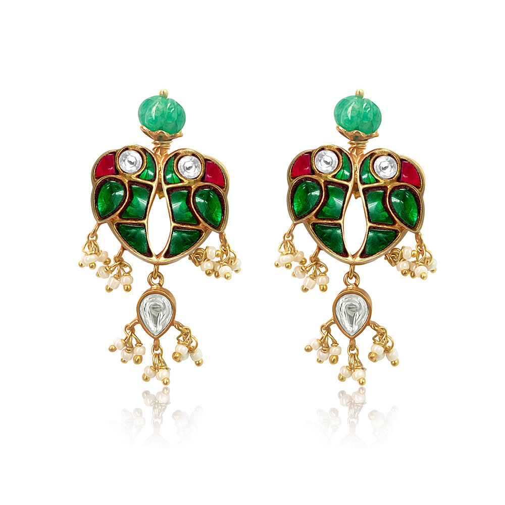 Mithu Love Bird Silver 24k Gold Plated Earrings