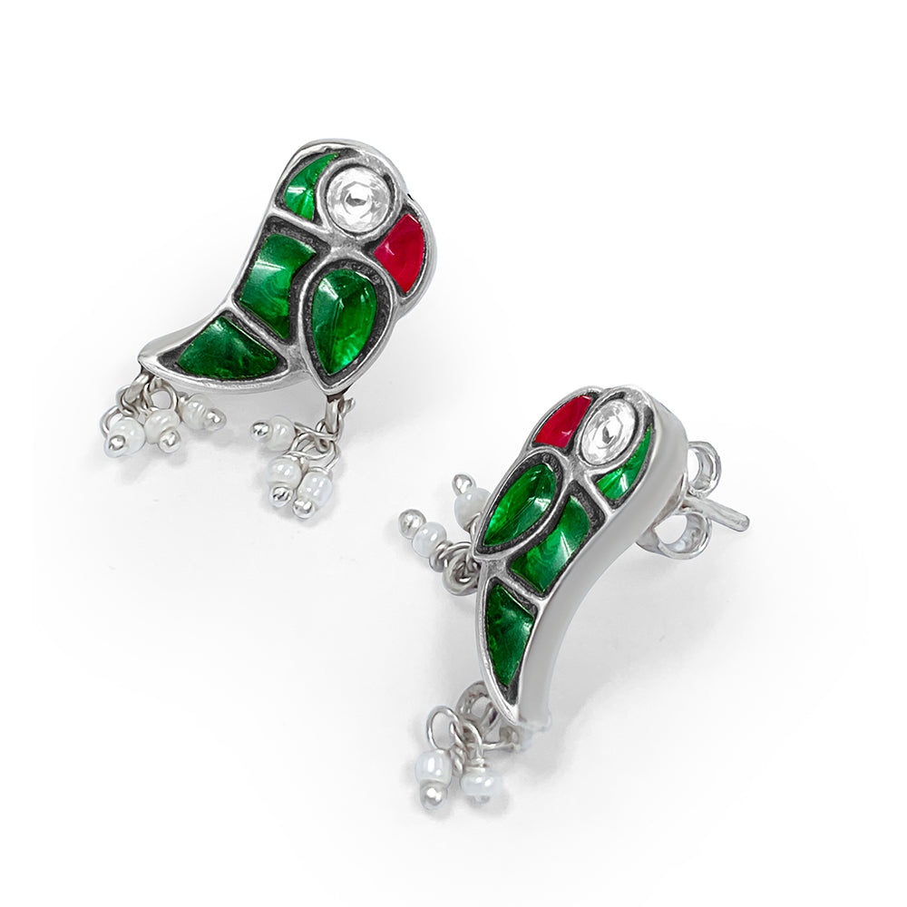 Mithu Dual Charm Silver Chain Earrings