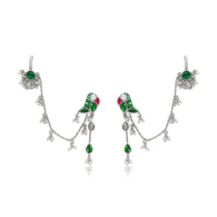 Mithu Dual Charm Silver Chain Earrings