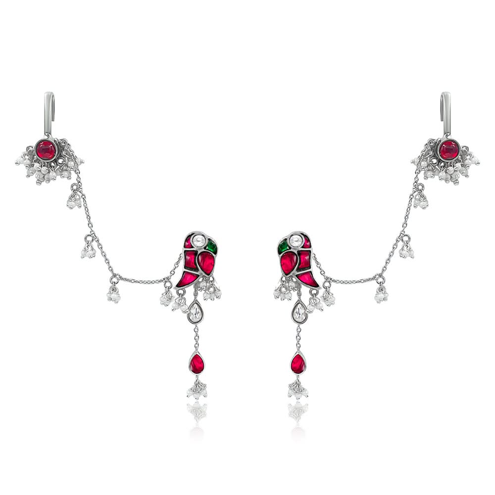 Mithu Dual Charm Silver Chain Earrings