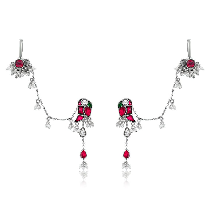 Mithu Dual Charm Silver Chain Earrings
