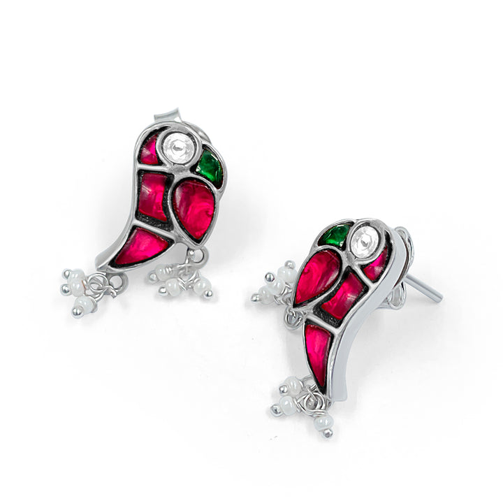 Mithu Dual Charm Silver Chain Earrings