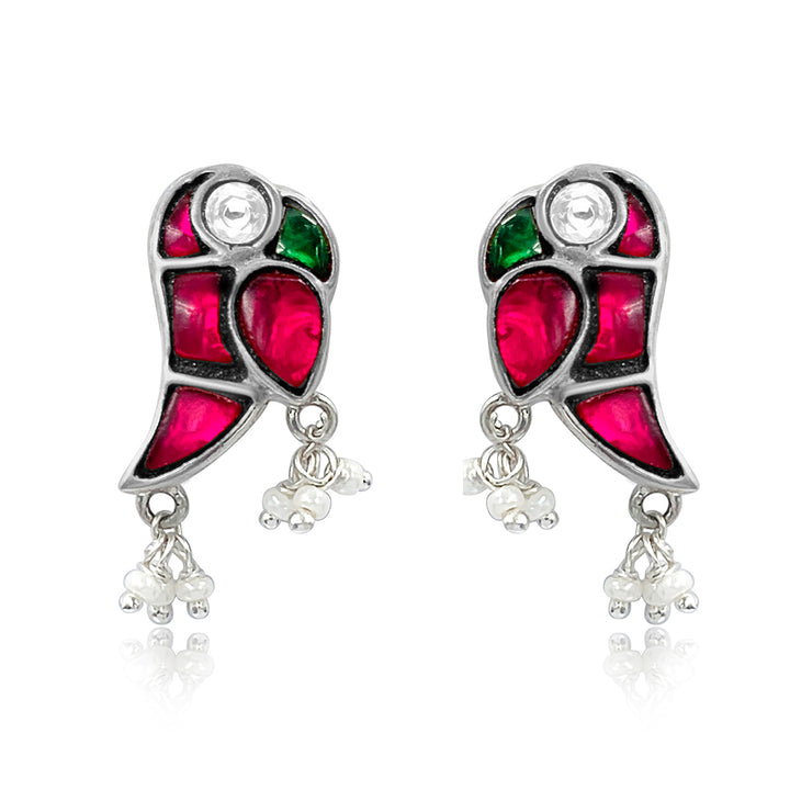 Mithu Dual Charm Silver Chain Earrings