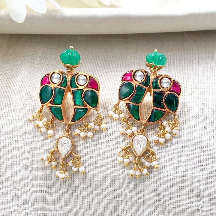 Mithu Love Bird Silver 24k Gold Plated Earrings