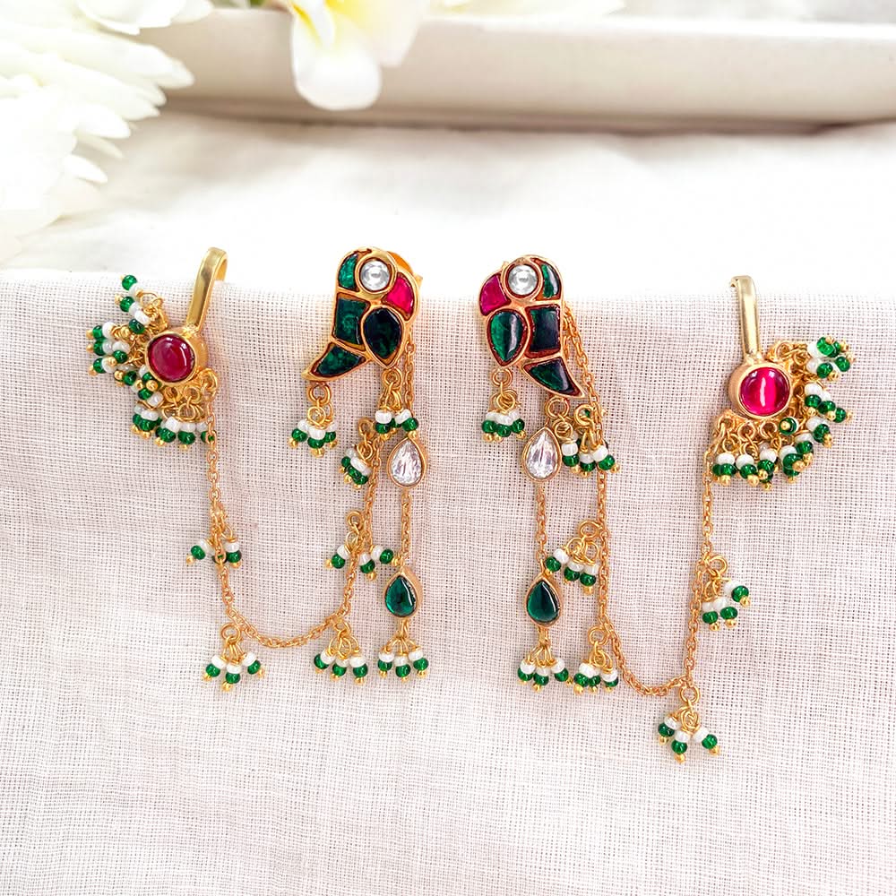 Mithu Dual Charm Silver 24k Gold Plated Earrings