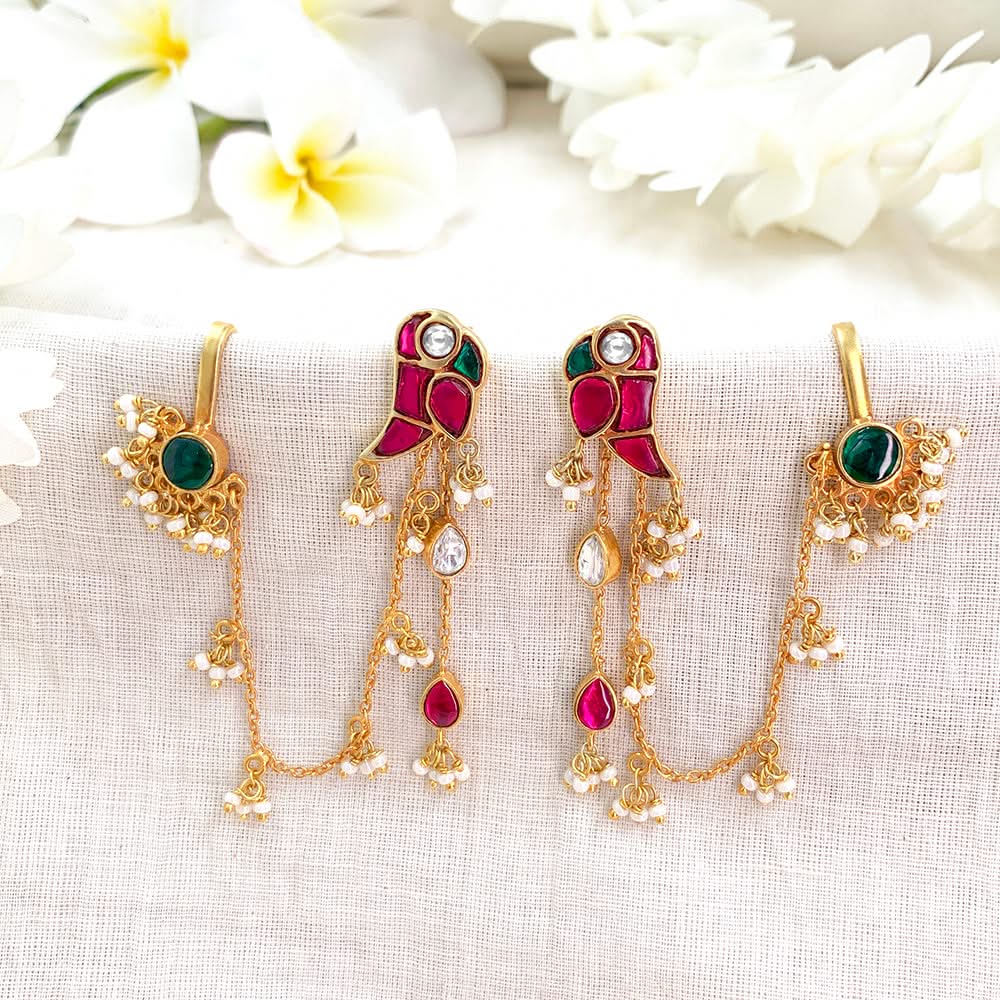 Mithu Dual Charm Silver 24k Gold Plated Earrings